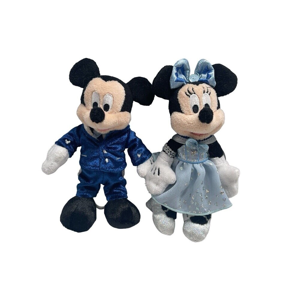Disney Disneyland 60th Anniversary Mickey & Minnie Mouse Plush with hooks RARE